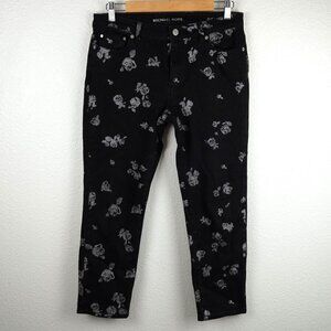 Michael Kors Izzy Cropped Skinny Jeans Black Floral Print‎ Size 6